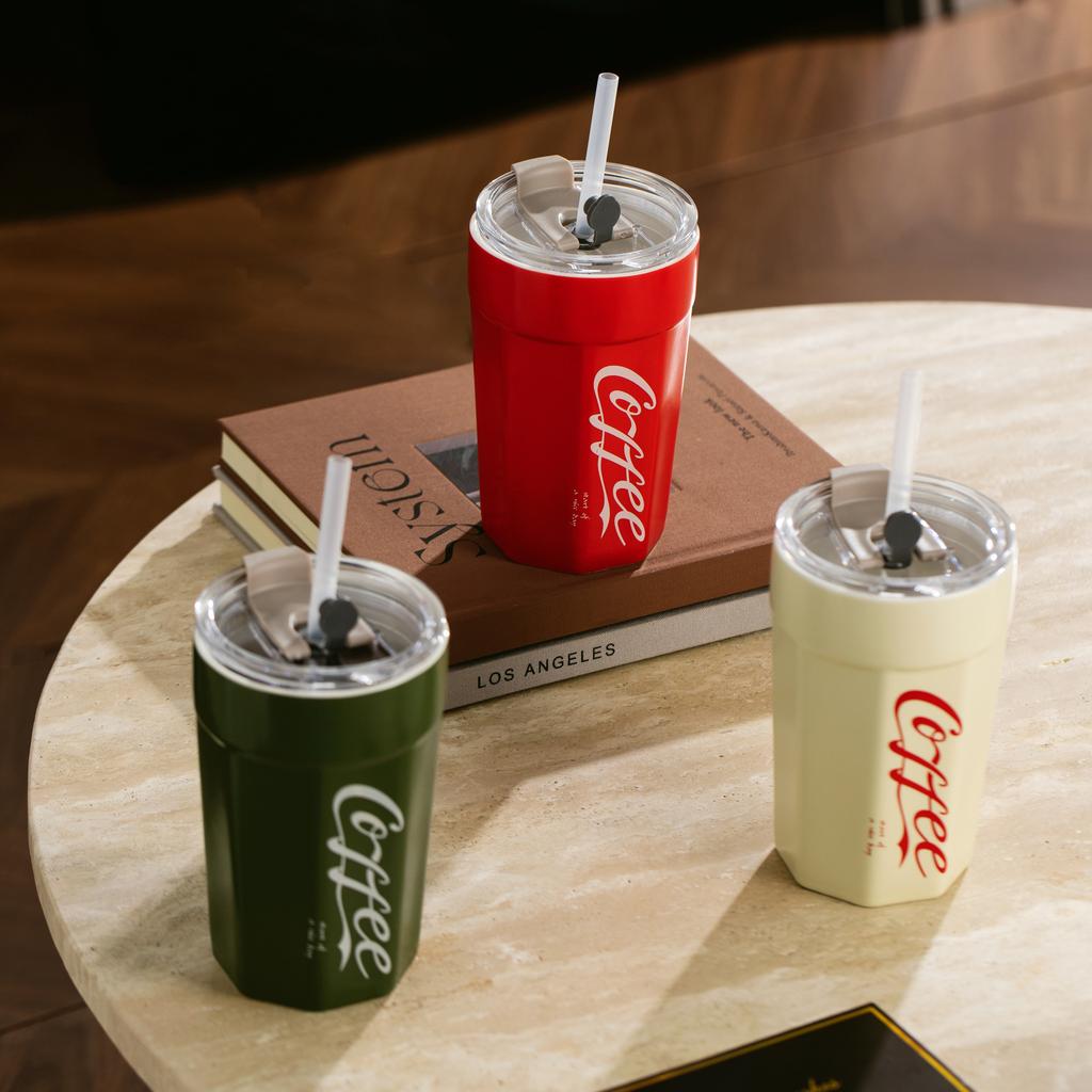High Value Coke Cup Large Capacity Imitation Thermos Cup with Straw Student Water Cup Large Capacity Coffee Cup Ceramic Cup