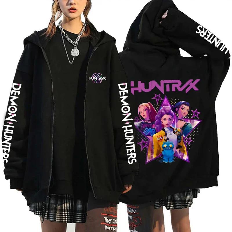 Hot Kpop Demon Hunters Printed Hoodies Hip-hop Zipper Hoodies Autumn Winter Streetwear Sweatshirt Women Men Long Sleeve Zip Coat