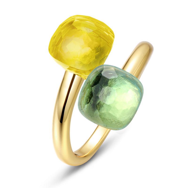 Şeker Renkli Taşlı Yüzük: Kadınlar için S925 Gümüş, Altın Kaplama, Açık Parmak Tasarımı, Avrupa ve Amerikan Hafif Lüks Moda.