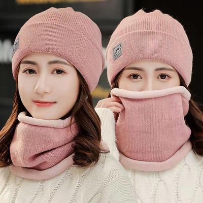 Thickened Warm Hat, Knitted Plush Hat, Scarf Hat, Two-piece Set with Plush Yarn Hat