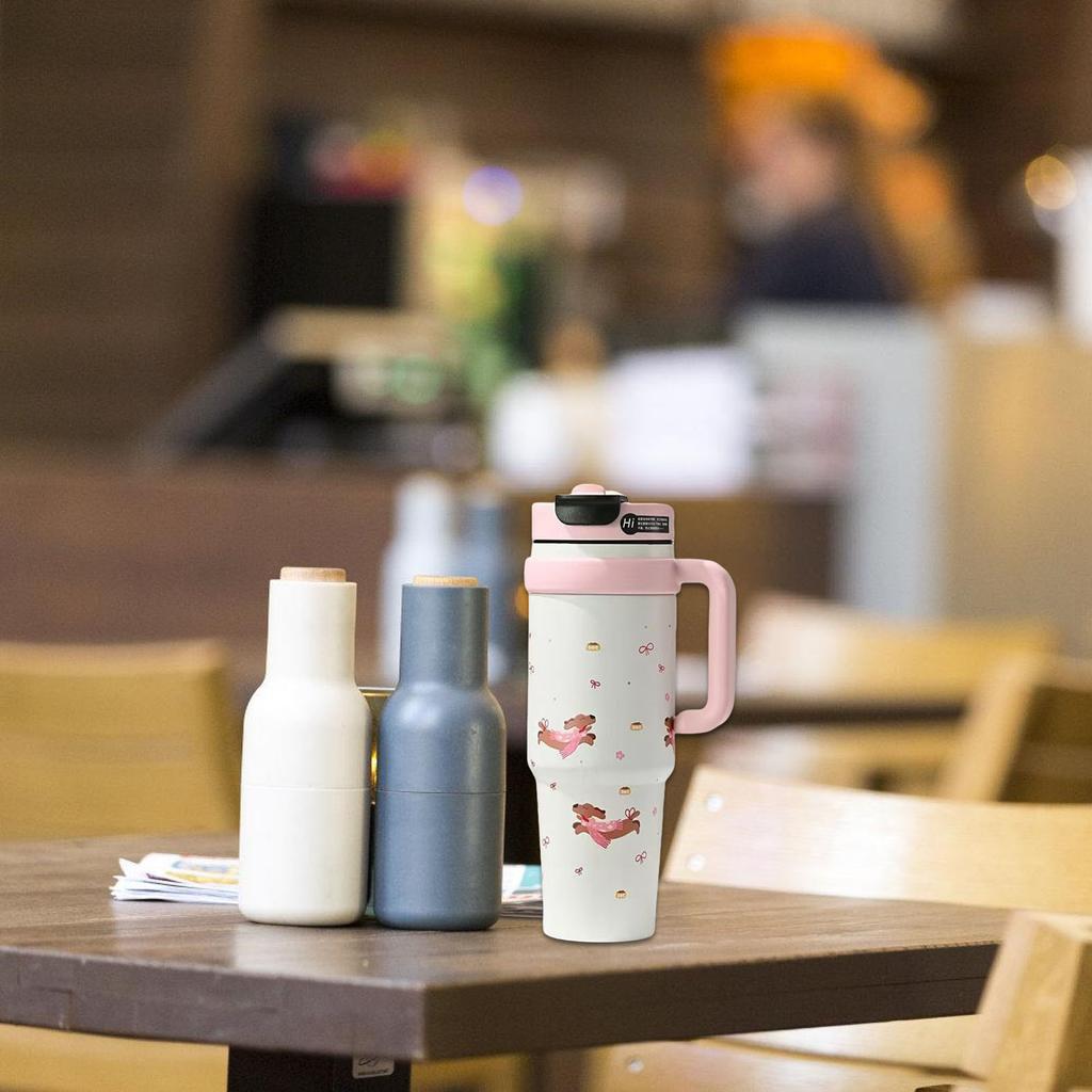 12 Hour Thermal Retention Stainless Steel Tumbler With Jumbo Straw Leak Proof Lid Ergonomic Handle For Outdoor Office Use