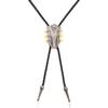 Handmade Retro Guitar Head Bolo Tie Necklace Men Women Western Cowboy Style Leather Chain Pendant Jewelry