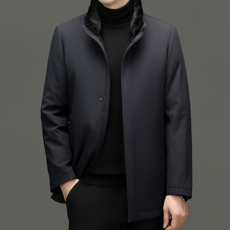 

Повседневная куртка со съемной подкладкой и воротником-стойкой, мужская новая утолщенная теплая куртка с меховым воротником на зиму 4XL темно-синий