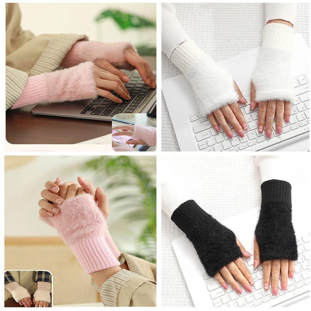 1 Pair Polyester Fibre Knitted Gloves Warm Insulation Fingerless Gloves Fashion Wrist Cover  Winter