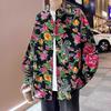 Northeast Big Flower Shirt Spring And Autumn Long-Sleeved Peony Flower Shirt Festive Clothes Funny Trend Retro Ethnic Style Coat