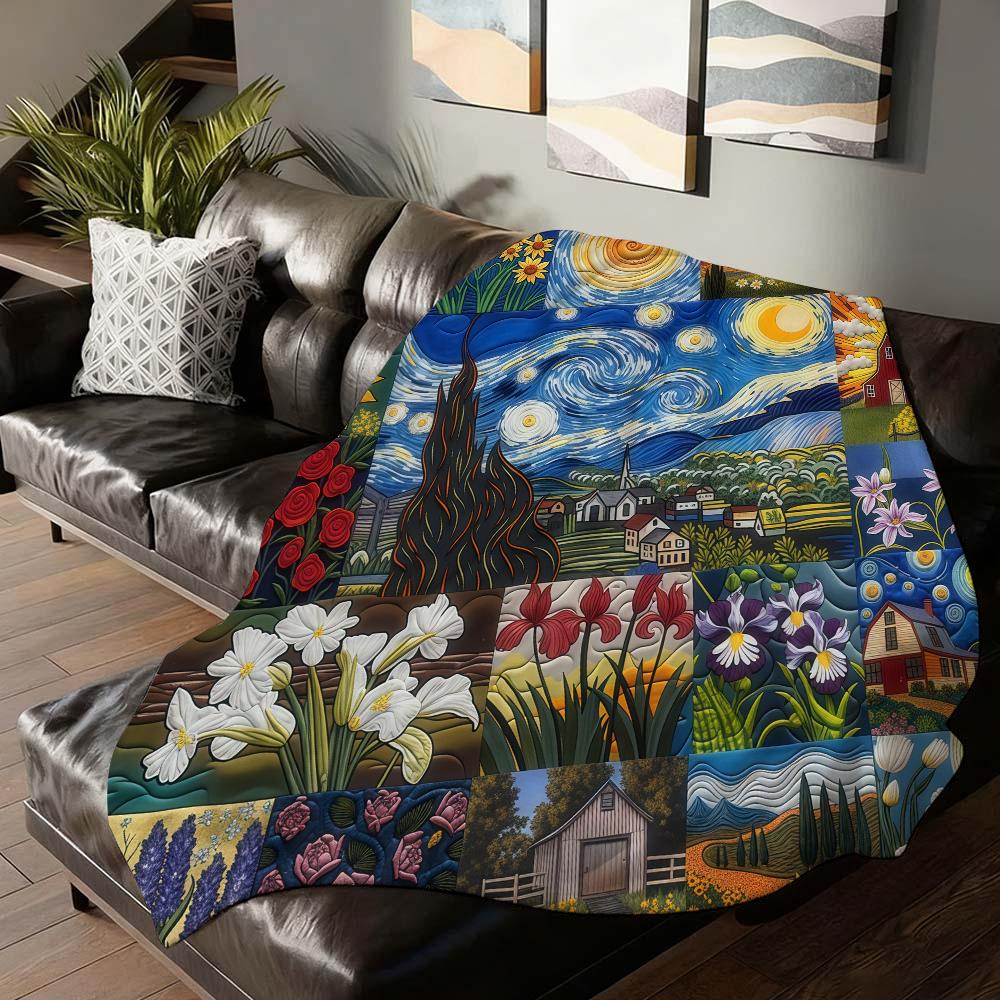 Fashion Print Van Gogh Blanket For Sofa Office Bed Plane Travel Sleep Read Relax Camping Soft And Warm