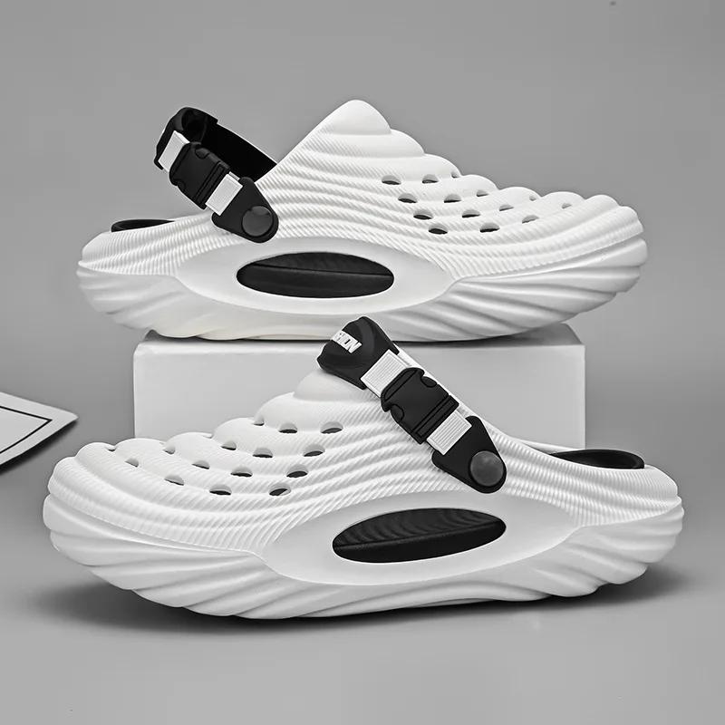 

Большие размеры, мужские модные садовые туфли, ЭВА, мягкая подошва, полые шлепанцы Баотоу, сандалии для мужчин, пляжные тапочки для отдыха 40-41 белый