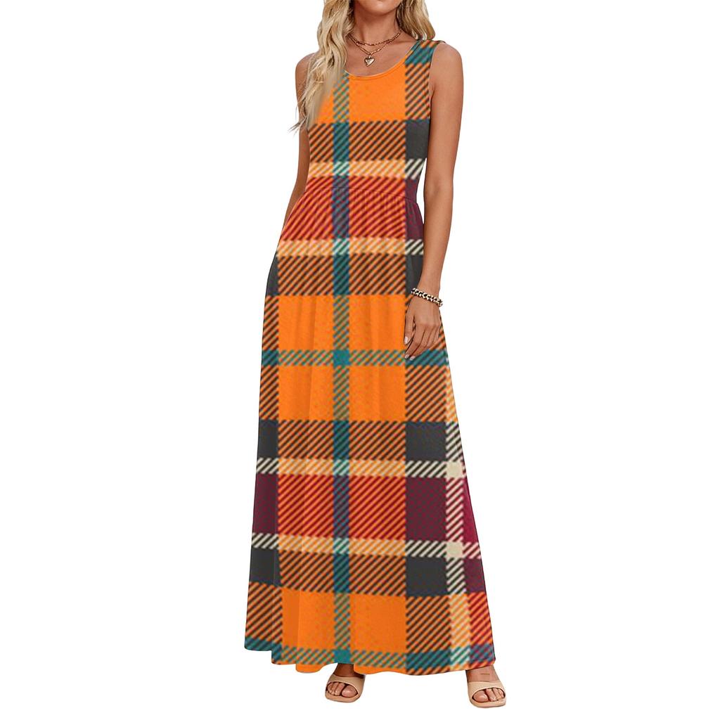 Women Summer Casual Dress Sleeveless Maxi Dress with Pockets Loose Fit Beach Vacation Sundress Lightweight Comfortable
