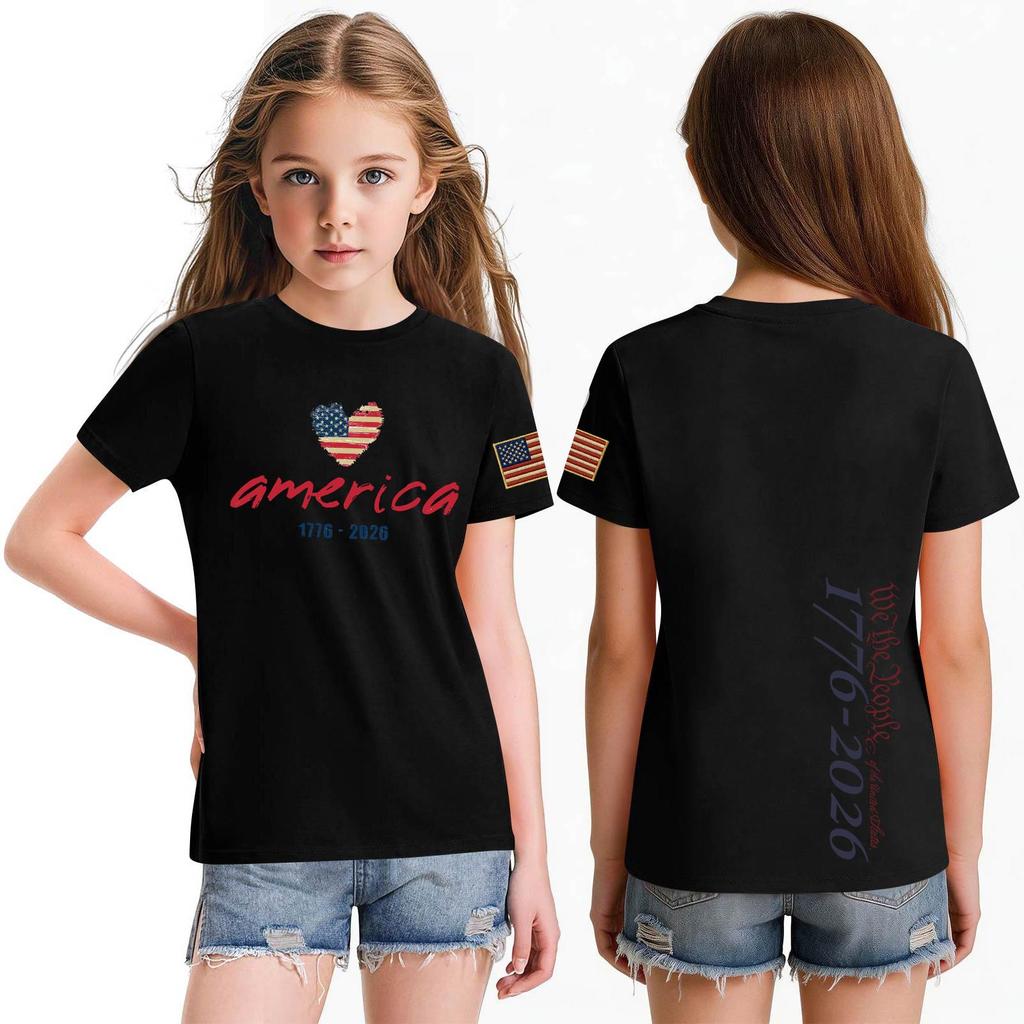 Fashionable Round Neck Short Sleeve Work Clothes Printed Tops For KID Summer Tops