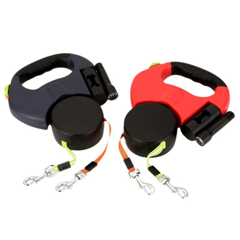 Multicolor Reflective Double Dog Leash Retractable