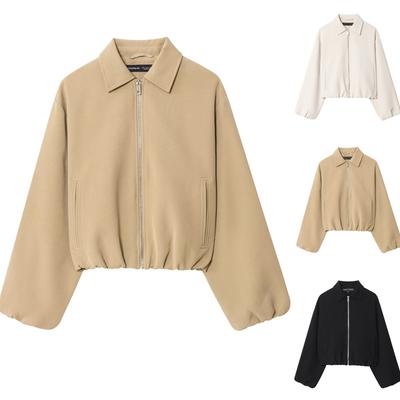 Jaqueta Jaqueta Feminina Cor Sólida Manga da Moda Manga Comprida Zíper Casual Top