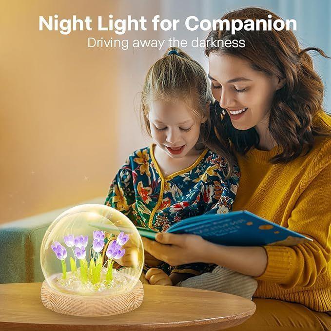Tulip Lamp LED Night Light Decoration Lamp Glass Artificial Tulips Table Lamp for Bedroom, Livingroom, Birthday, Anniversary Gift (10 Flower, Purple)