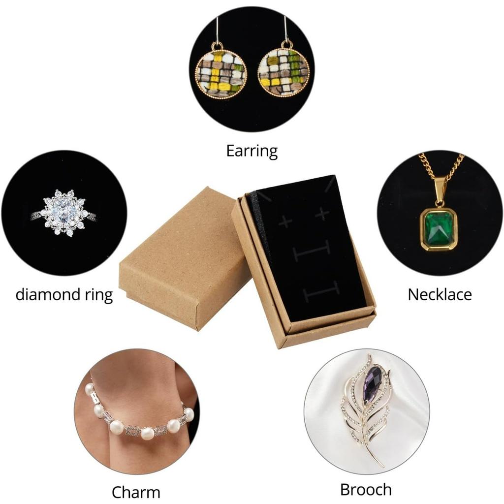24 Scatole Regalo per Gioielli in Cartone con Coperchio, 5 * 8 * 3cm, Ideali per Confezionamento ed Esposizione Gioielli - Collana, Anello, Orecchini - Marrone