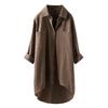 2026 Lente en Herfst Nieuw Dames Casual Stijl Effen Kleur Shirt Katoen Linnen Vest met Dubbele Zakken Lange Mouw Top