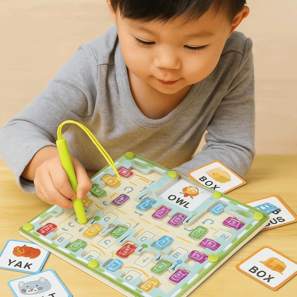 Wooden Magnetic Color Words Maze 26 English Letters Magnetic Beads Puzzle Maze Girls Party Favors