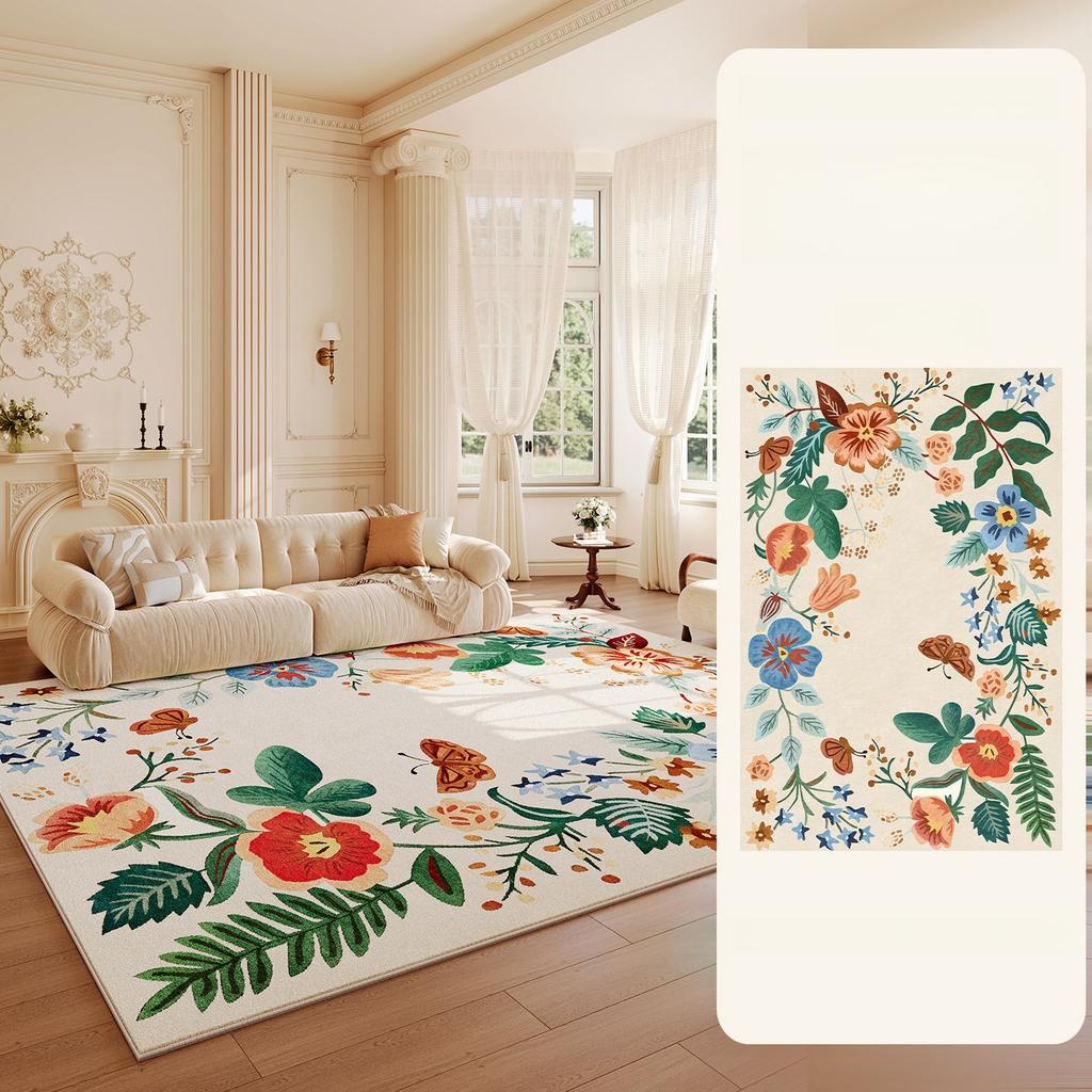 Flower Pattern Carpets for Living Room Fluffy Soft Lounge Floor Mat French Style Bedroom Decor Large Carpet Home Thick Plush Rug