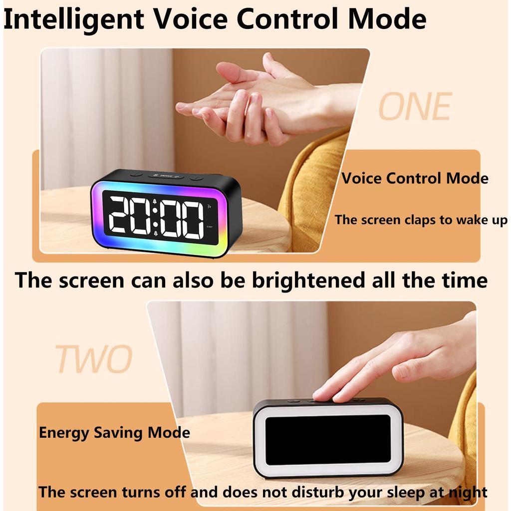 Home Decorator LED Screen Square Shape Sound Activated Colorful RGB Night Light Digital LED Alarm Clock