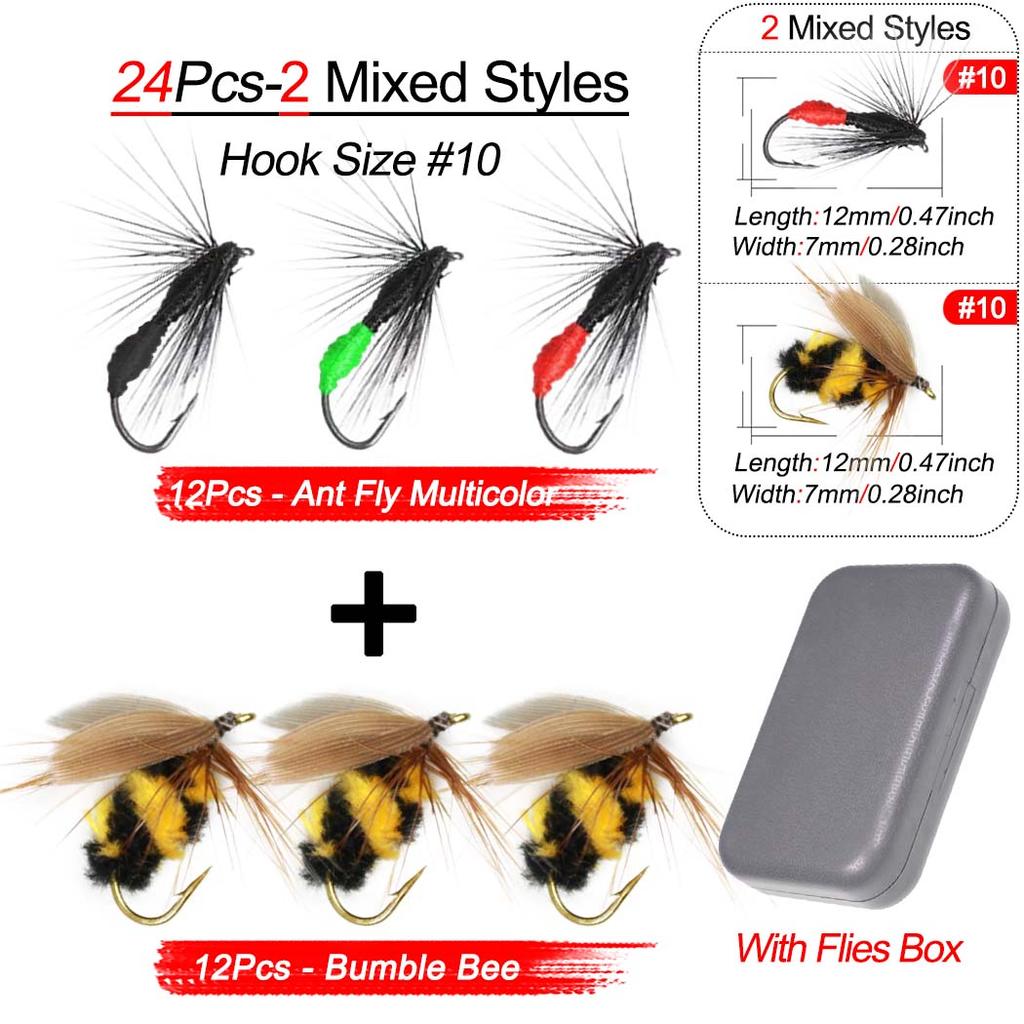 Fly Fishing Flies Kit, 24Pcs/Set Handmade Flies Fishing Lure, Dry/Wet Flies Fishing For Trout Bass Biomimetic Bait Lure, With Flies Box