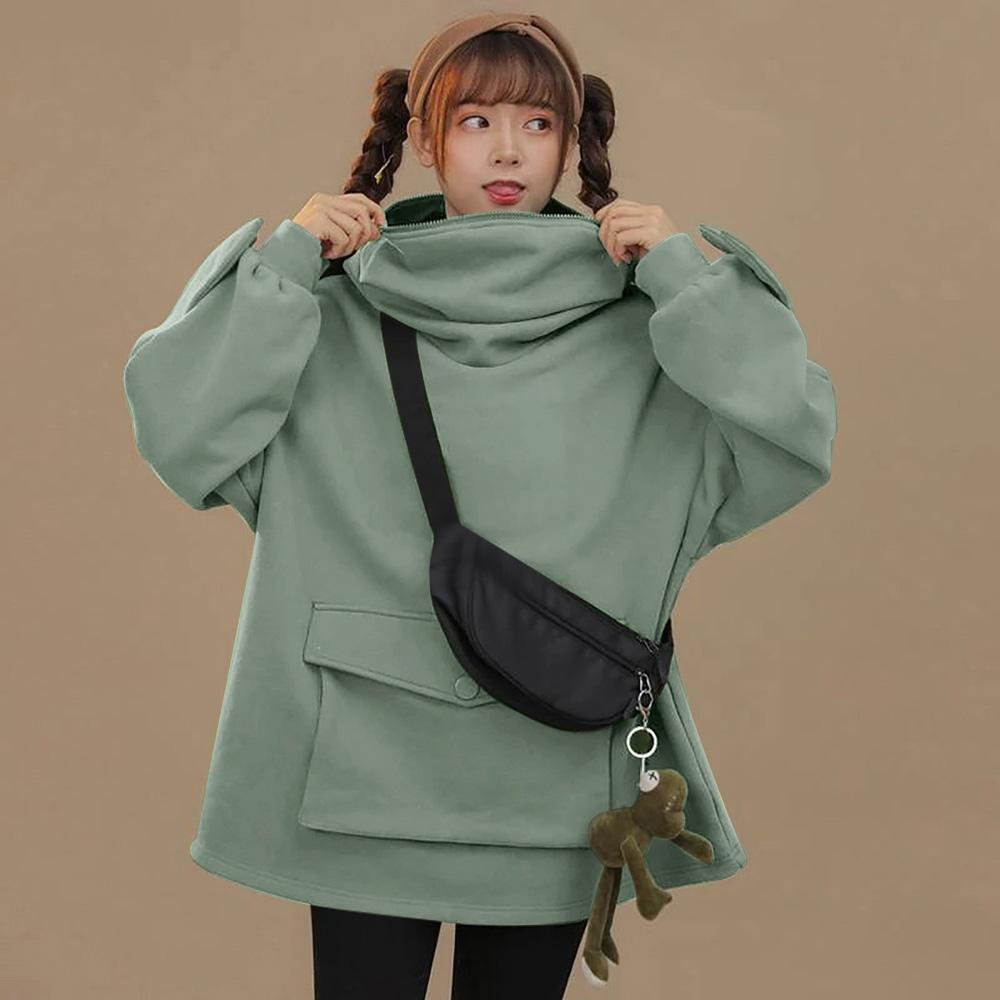 Dámská mikina Frog Hoodie Oversized Harajuku Mikiny s kapucí Žena Podzim Zima Velké velikosti Běžné Kapesní Mikiny Pulovry Topy