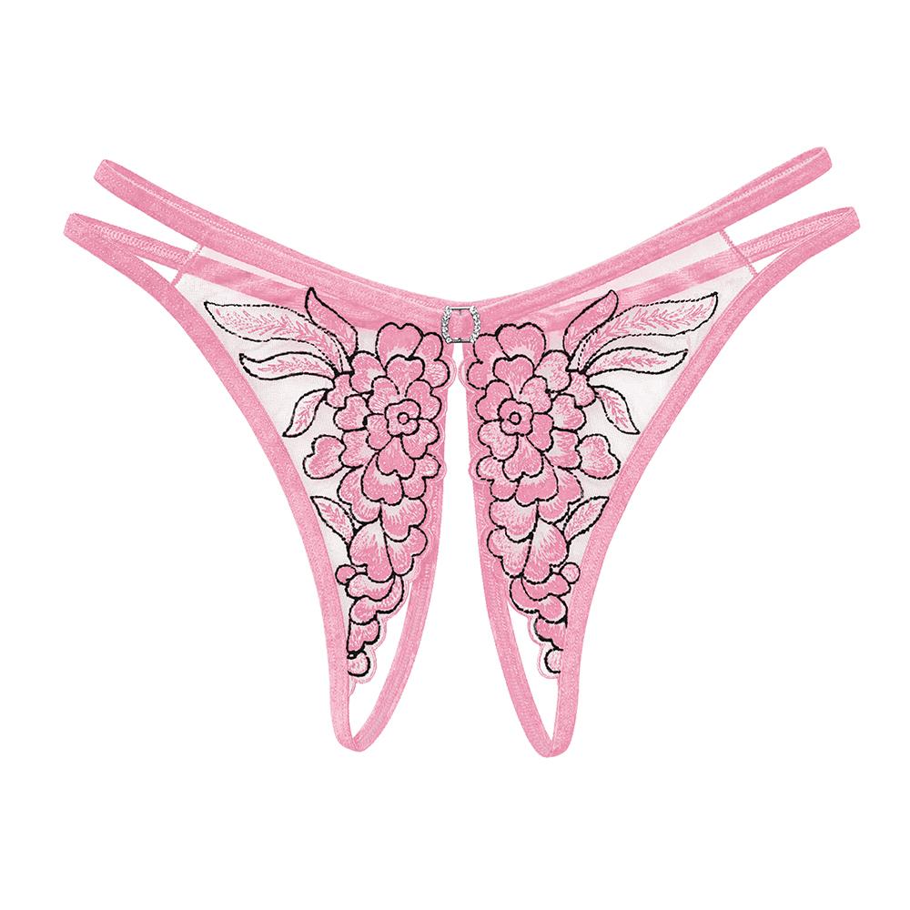Erotic Panties Sexy Embroidered Transparent Gauze Women's G-String Open Crotch Underwear Porn Crotchless Thongs Adult Panties Erotic Lingerie