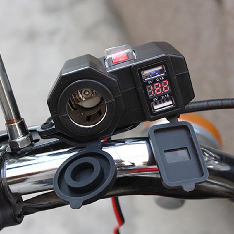 Motorcycle Charger Cell Phone Charging Adapter Waterproof USB Fast Charging Adapter Multi-functional 3-in1 Compact Adapter For