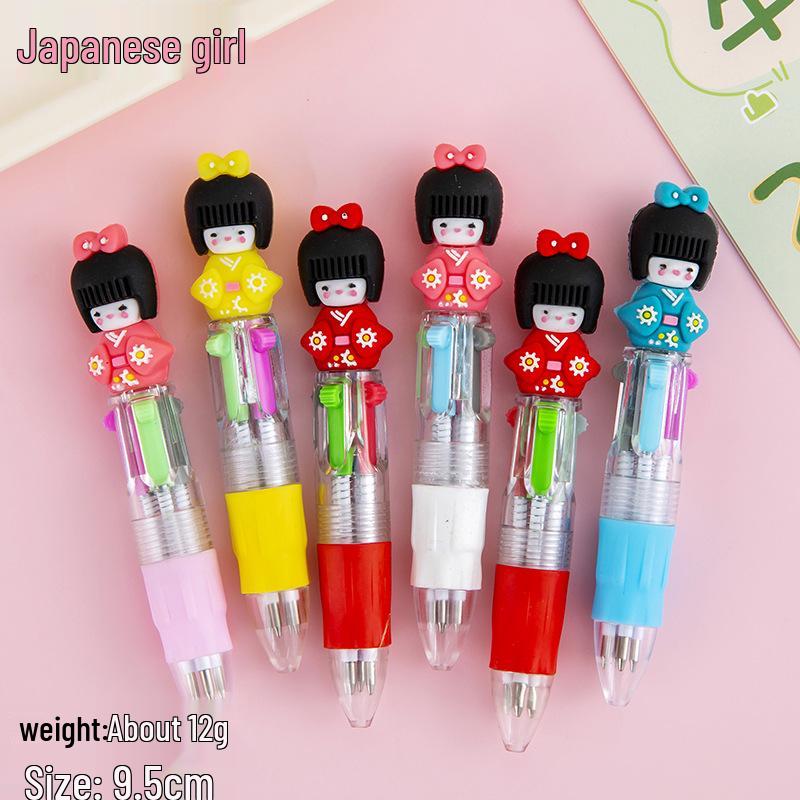 Cartoon Four-Color Ballpoint Pen - Cute Mini Oil Pen for Elementary Students, Learning Stationery, School Rewards, and Gifts
