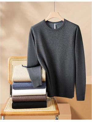 Men’s Winter One-Piece Velvet Sweater: Round-Neck, Thickened Base Layer, Warm Solid Color Knitwear
