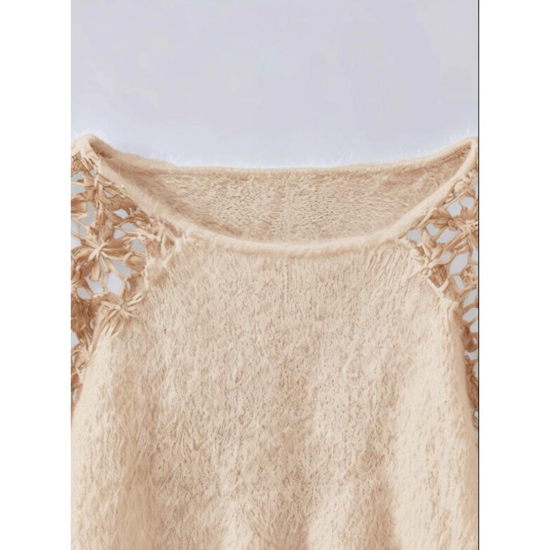 Damen Pullover mit langen Ärmeln, handgehäkelt, aus Kunstmink, Strickpullover
