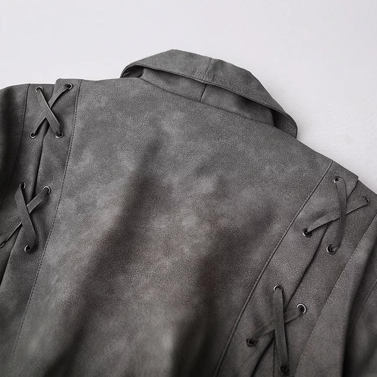 Spring 2025 Women's Retro Shawl Collar Leather Jacket with Belt - European & American Style