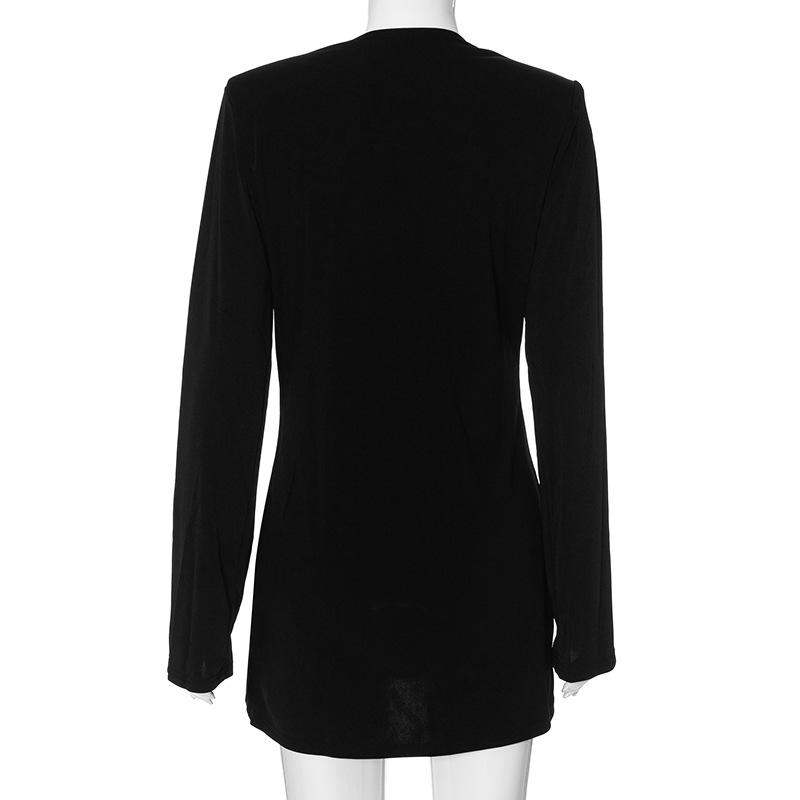 QICED Women's Autumn Winter V-neck Long-sleeved Fashion Spice Girl Dress