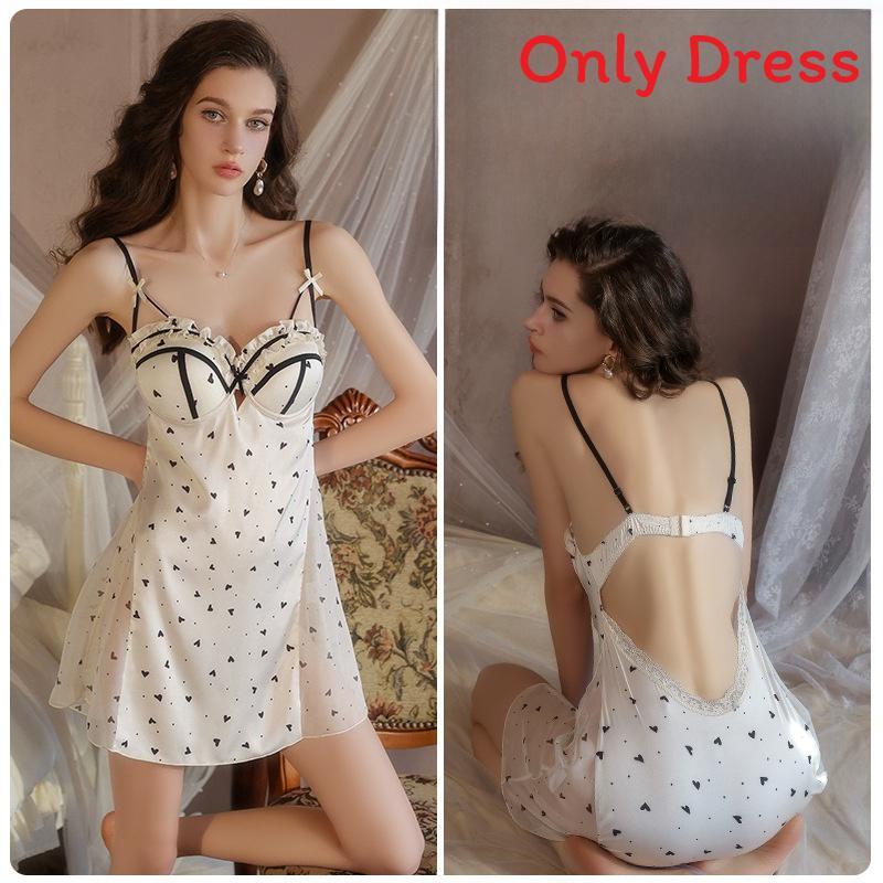 Satin Nightgown With Deep V Neck And Bust Enhancer For Women Home Sleepwear