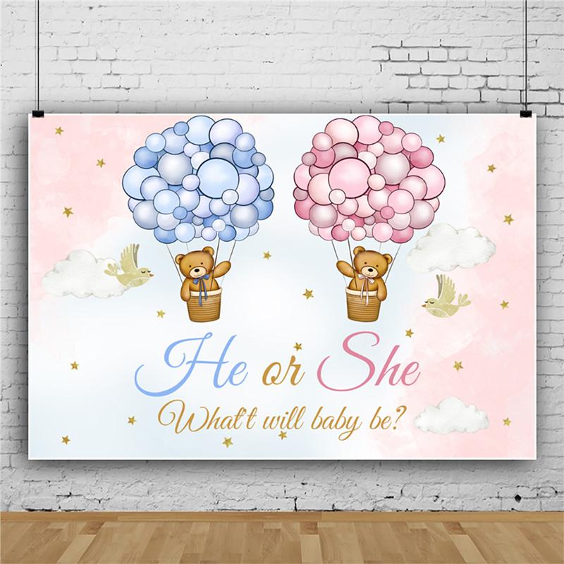 Gender Reveal Party Background Cloth Banner Cute Bear Decor Vinyl Photography Banner Animal Children's Birthday Decoration