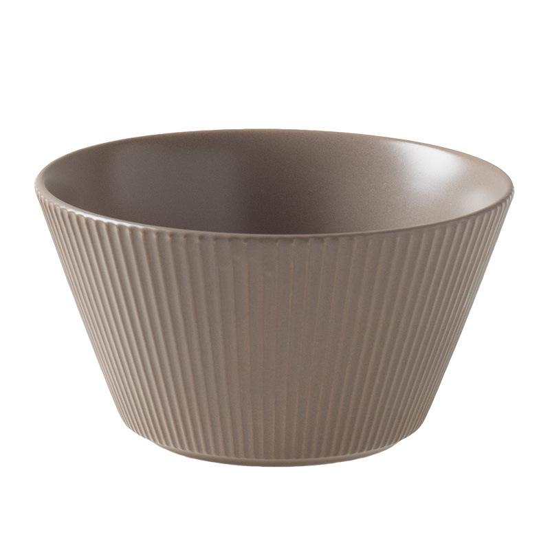 Retro Style Vertical Pattern Hat Bowl Matte Texture Ceramic Bowl Rice Bowl Nordic Style Household Tableware Small Soup Bowl Noodle Bowl