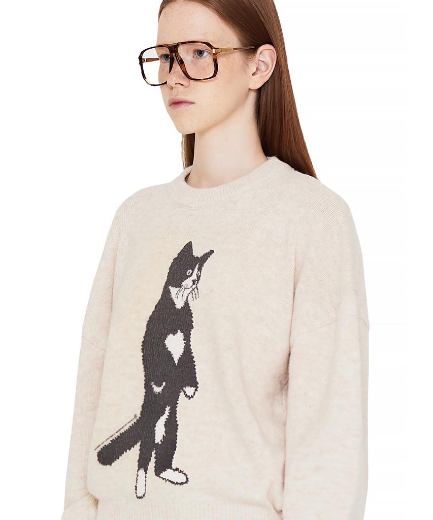 MATCHGLOBE Standing Cat Wool Knit Tee (Oatmeal)