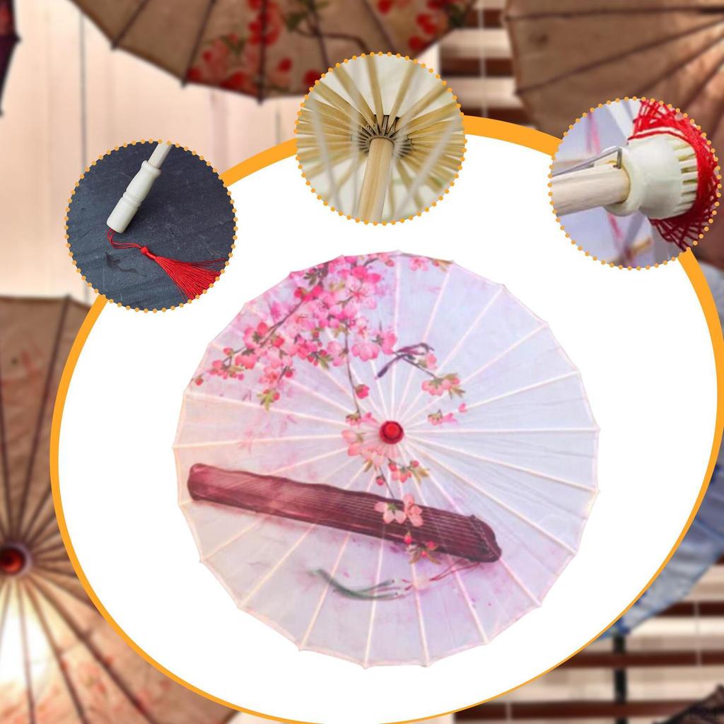 Chinese Oiled Paper Umbrella Classical Dance Silk Antique Oriental Parasol Decorative for