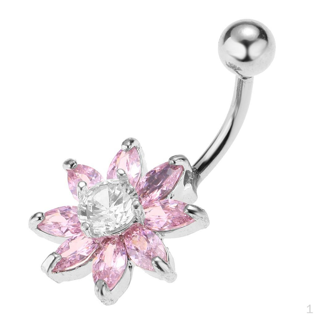 

Crystal Belly Button Jewelry Navel Bar Flower Girl Silver+Pink