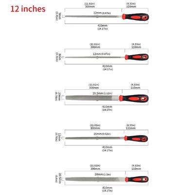 5Pcs 6/8/10/12inch Carbon Steel Flat Files Rasps Hand File Tool with Ergonomic Handle for Woodworking Metalworking