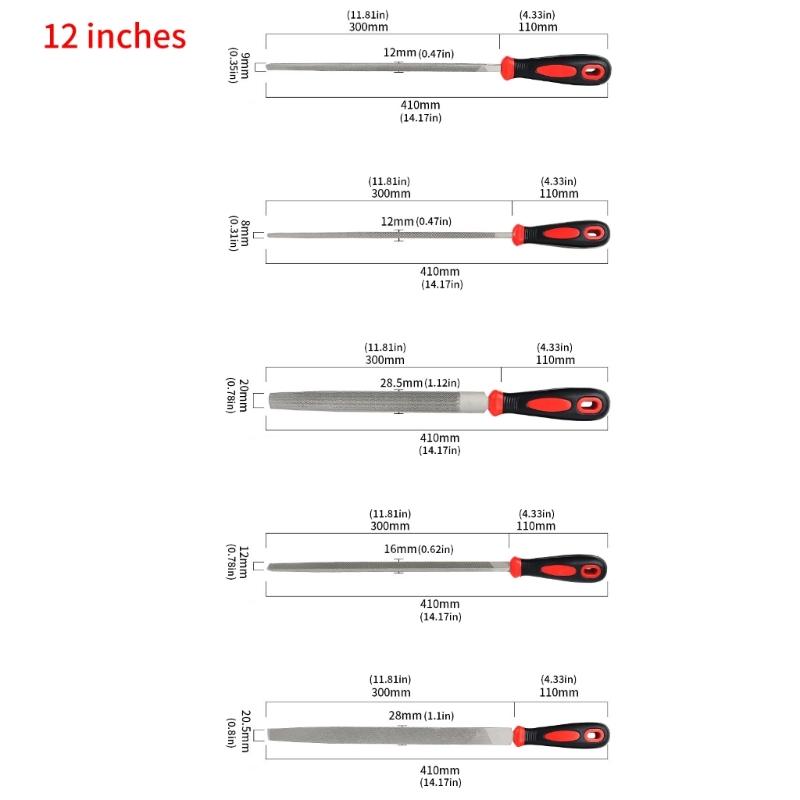 5Pcs High Hardness Steel Fine File Sharpening 6/8/10/12Inch Flat Files Grinding Straightening Polishing File Replacement