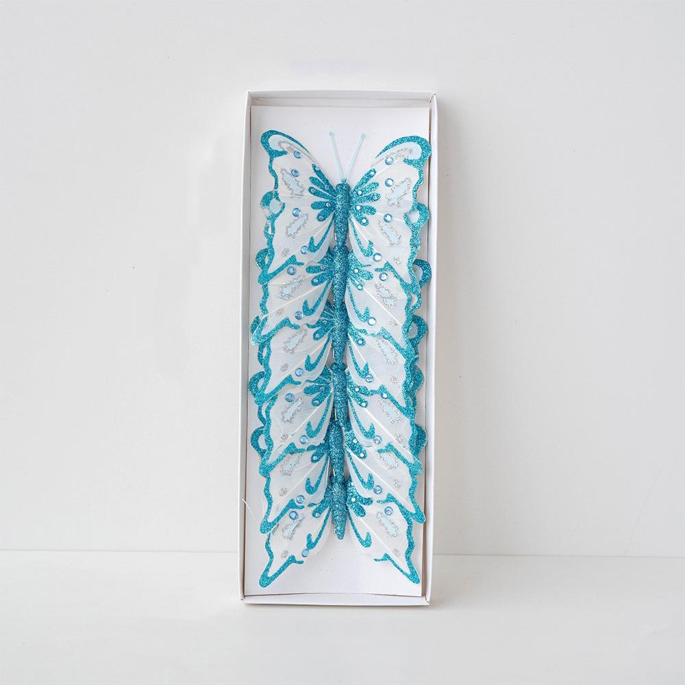 With Clip Christmas Tree Hanging Decor Glitter Simulation Butterfly Decoration  Xmas Tree Decor