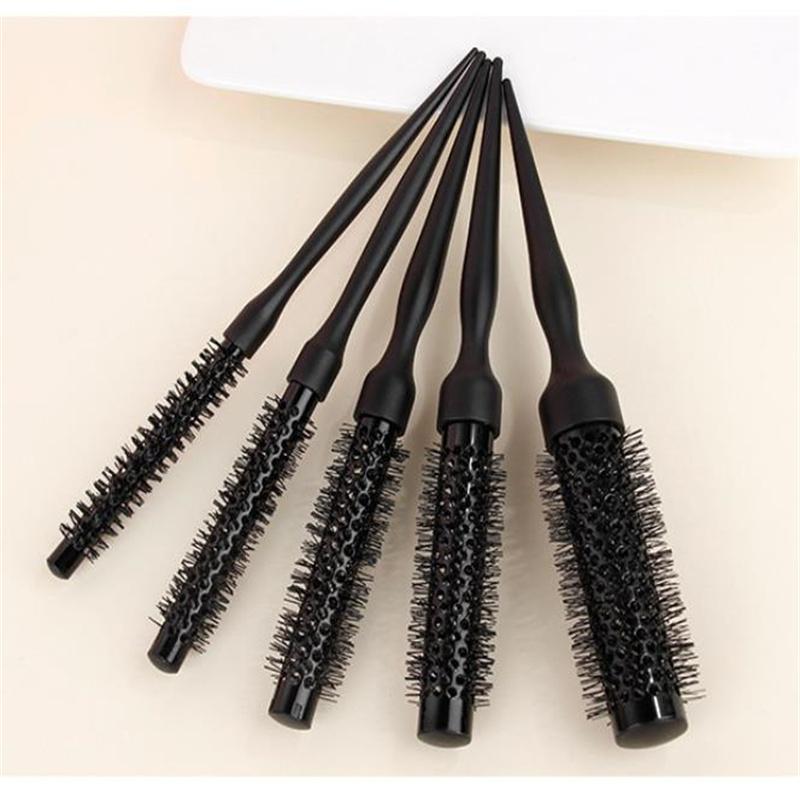 5pcs/set Black Aluminum Tube Hair Brush Comb Curly Round Hair Comb Professional Hairdresser Comb Salon Barber Styling Tool