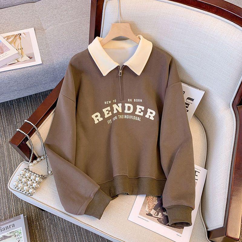 Women's Color-Blocked Polo Collar Sweatshirt - 2025 Spring/Autumn Collection