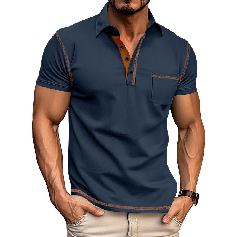 2024 Summer Men's Color-Blocked Polo Shirt - European & American Style Short-Sleeved Lapel T-Shirt
