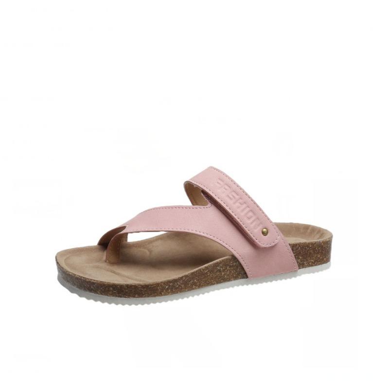 Summer new fashion outer wear non-slip cork cover toe pinch foot beach cool slippers women's flat slippers