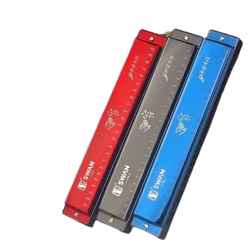 Swan 24-Hole Double Reed Harmonica - C Key for Beginners, Children, and Students