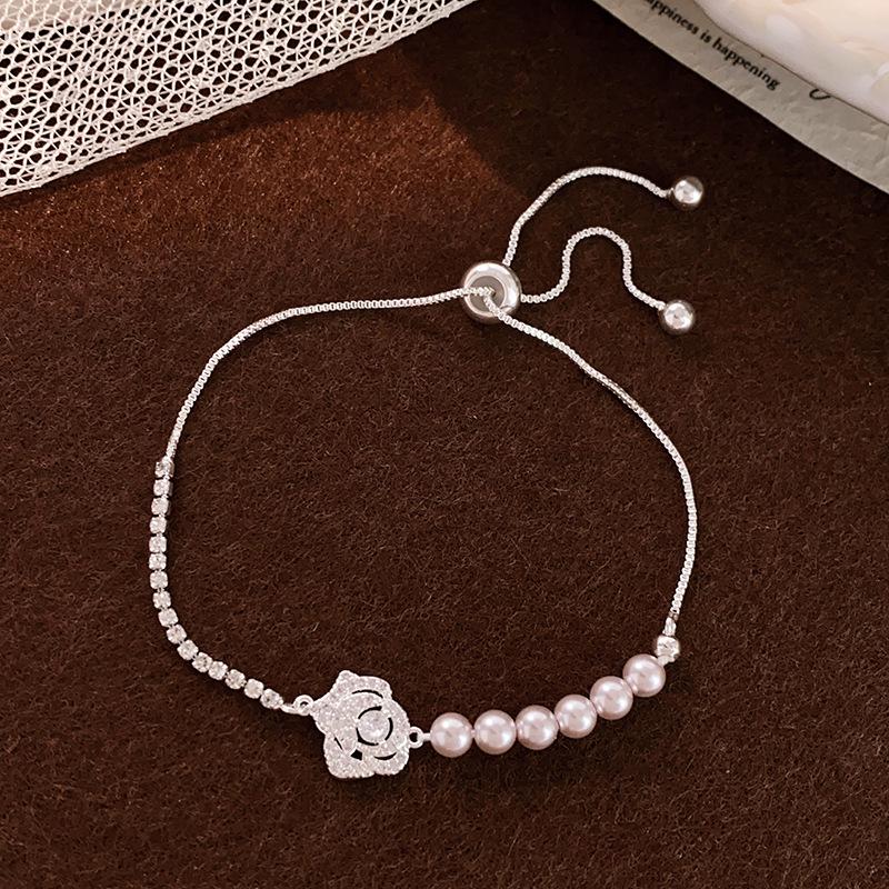 Inlaid Zircon Pearl Rose Bracelet: Elegant, Versatile, High-End Commuter Bangle