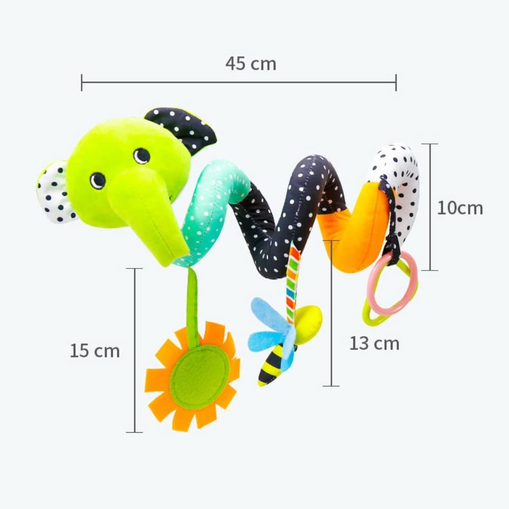 Hanging Car Seat Toys, Baby Rattle Toy Infant Crib Toy Baby Activity Spiral Plush Toys for Stroller Wrap Around Hanging Toy for Boys Girls 0-36 Months