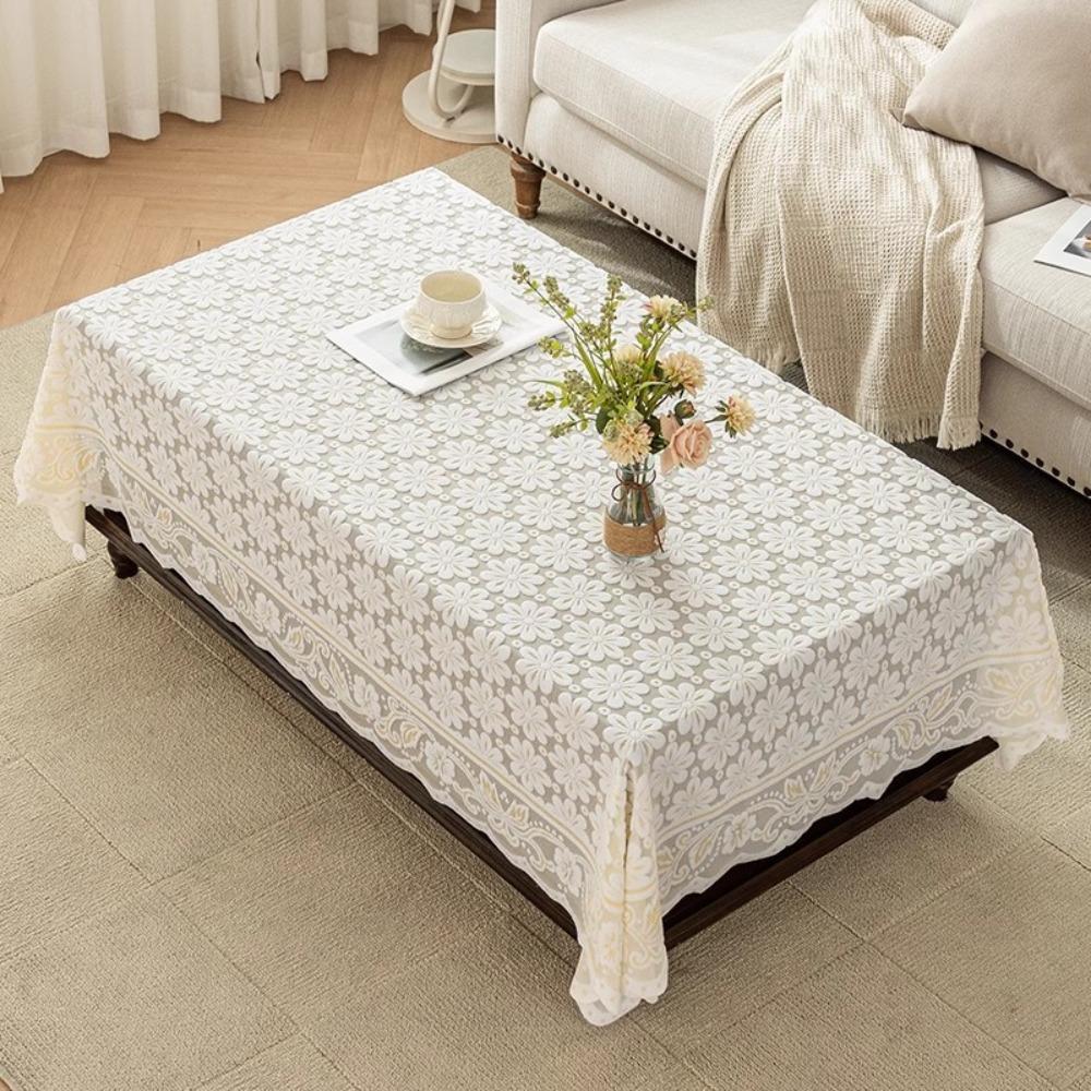 

Rectangular Tea Table Tablecloth Hollow Lace Tables Cover Floral Lace Tablecloth Living Room Style A
