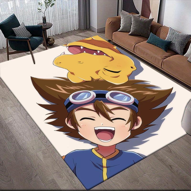 Digimon Themed Anti-Slip Rug, Rectangular Carpet for Living Room, Bedroom, Sofa Area & Game Zone, Ideal Home Decoration