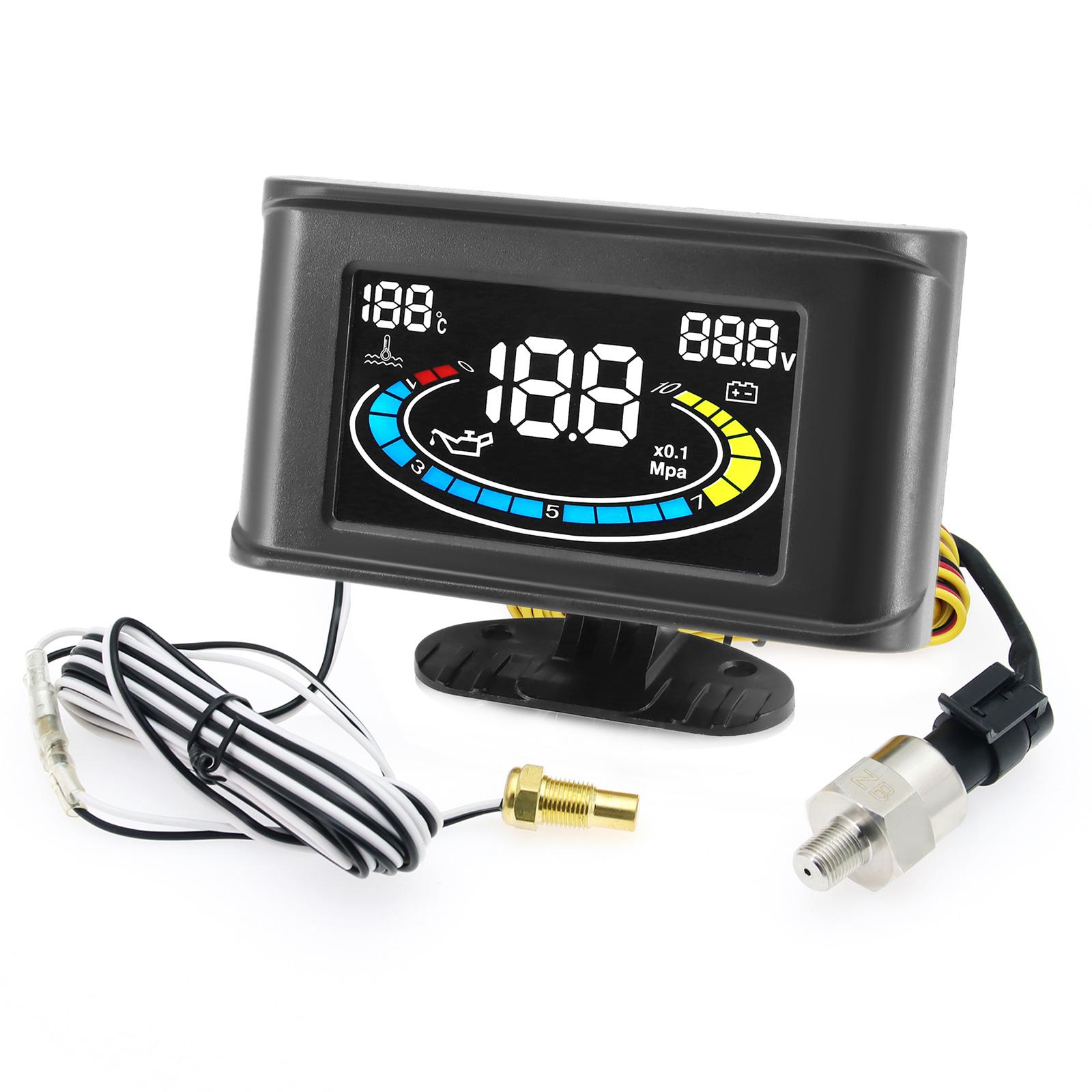 

3 In 1 LCD Digital Car Gauge Oil Pressure Gauge Voltmeter Water Temperature Meter 1/8 NPT Oil Press Sensor + Water Temp Sensor