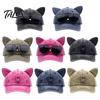 Cat Ear Trucker Hat Hat, Baseball Cap with Detachable Sunglasses, Funny Aviator Style Adjustable Pilot for Outdoor Travel UV Protection Sun Sunglasses